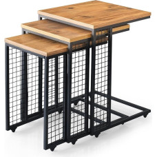 Hanah Home Elegant Pine Nesting Table Set (3 Pieces), 100% Melamine Coated Particle Board, 18 mm Thick, Perfect for Modern Living Rooms and Offices