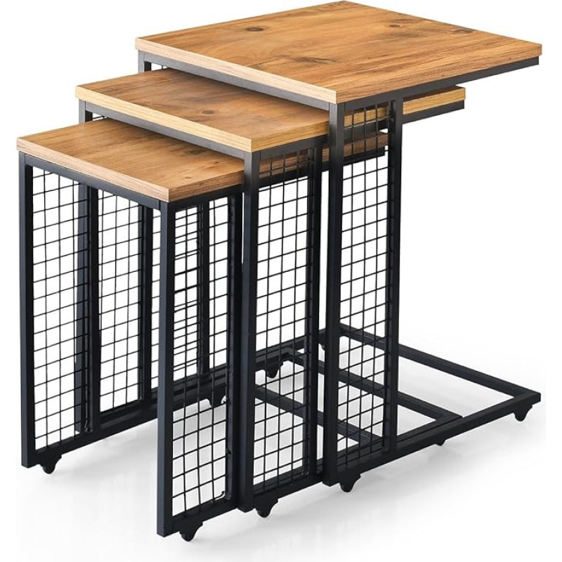 Hanah Home Elegant Pine Nesting Table Set (3 Pieces), 100% Melamine Coated Particle Board, 18 mm Thick, Perfect for Modern Living Rooms and Offices