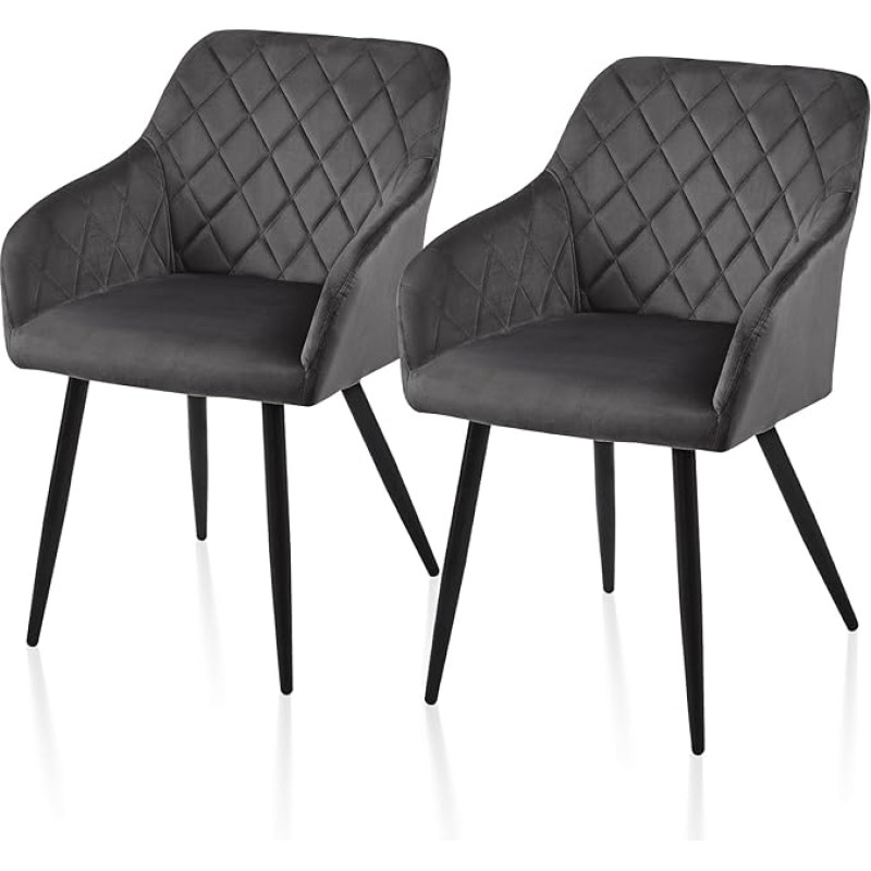TUKAILAI Dining Room Chairs, Set of 2, Velvet Kitchen Chairs, Upholstered Chairs, Living Room Chairs, Armrests with Backrest, Metal Legs, for Kitchen, Dining Room, Living Room, up to 120 kg
