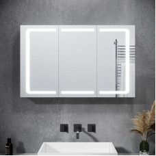 SONNI 3 Door LED Mirror Cabinet 105 x 65 x 13 cm Bathroom Mirror Wall Cabinet Bathroom Cabinet with Lighting and Socket