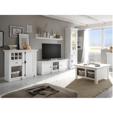 Lomadox Living Room Wall Unit Set Including Coffee Table Country House Style Pine White Nb. Dimensions Display Cabinet Approx. 63 cm