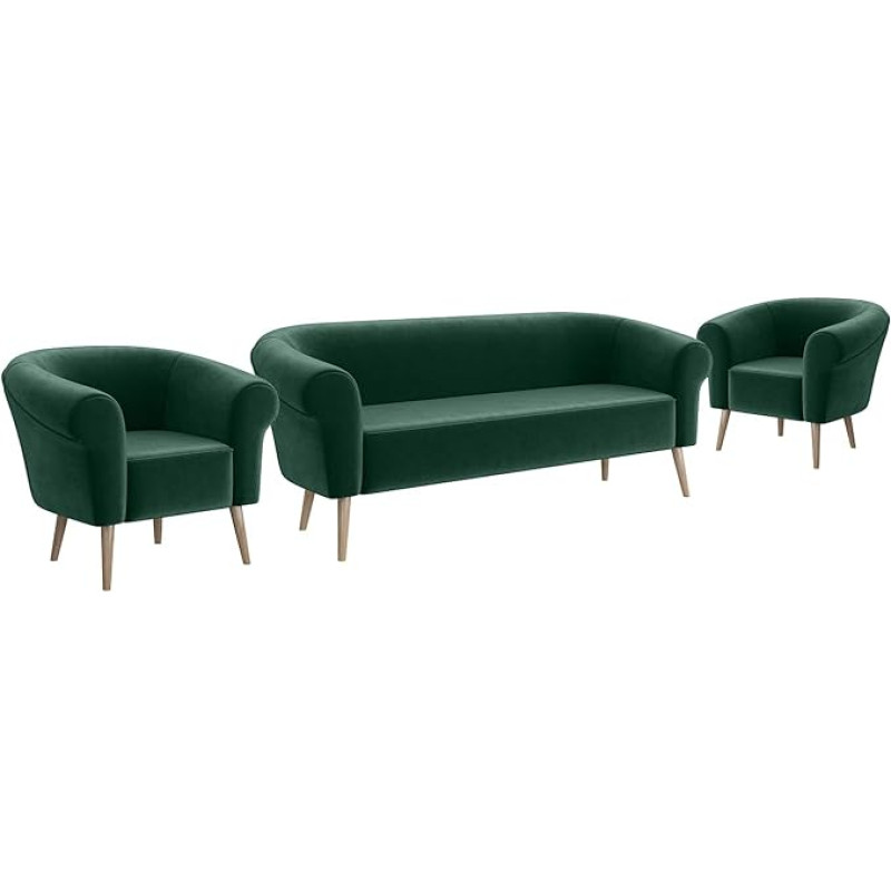 MEBLINI Mini Sofa Set 3-1-1 for Living Room - Mini Lounge for Five People - Kitchen Sofa - Small Sofa - Seat Set - Upholstery Set - Sofa Sets - Emilia - 3+1+1 - Green Velvet