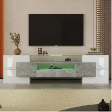 KecDuey TV Cabinet 200 cm Stylish TV Cabinet Lowboard High Gloss with LED Lighting Living Room Furniture Modern Design Elegant Glass Surface (Grey, 200 cm)