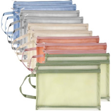 10 Pack A4 Coloured Double Layer Zipper Nylon Board Game Puzzle Toy Storage Bags Breathable Clear Mesh Bag with Handle