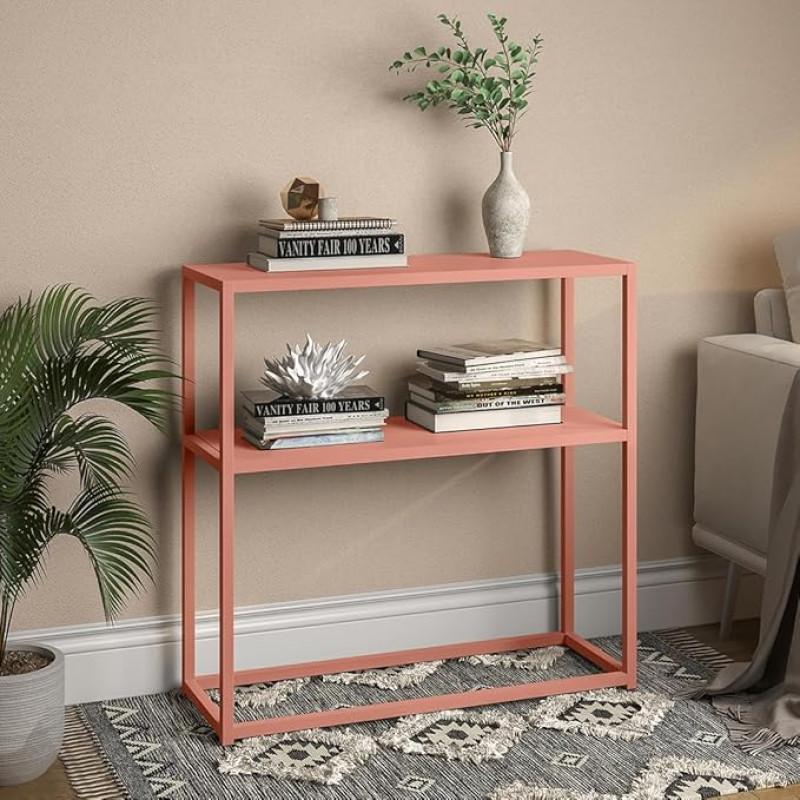 skølm Skadi Console Table - Metal Shelf Terracotta for Living Room - Hallway Table Narrow 80 x 28 x 80 cm - Sofa Table with Shelf - Narrow Metal Shelf with Storage Space - Side Table with Adjustable