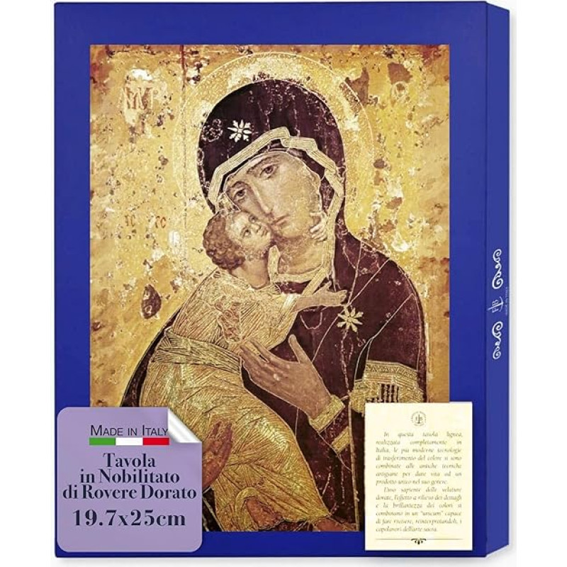 Fratelli Bonella Icon of Madonna della Tenerezza, Gold-Plated Oak, 19.7 x 25 cm, Made in Italy