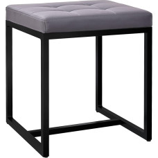 CLP Barci Stool Modern Stool High-Quality Upholstered Stool with Black Powder-Coated Iron Frame, Colour: Grey, Material: Faux Leather