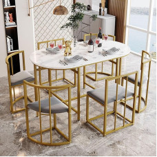 YCYDHDM Dining Table with 6 Chairs, Modern Kitchen Table Set for 6 People, Dining Set with Golden Table Legs, for Your Dining Room, Kitchen, Living Room, MDF Table Top, Gold