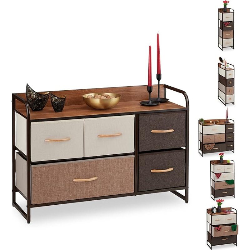 Relaxdays Fabric Drawer Cabinet with Steel Frame, 4 - 7 Drawers, Shelf & Folding Baskets, Various Designs, Brown