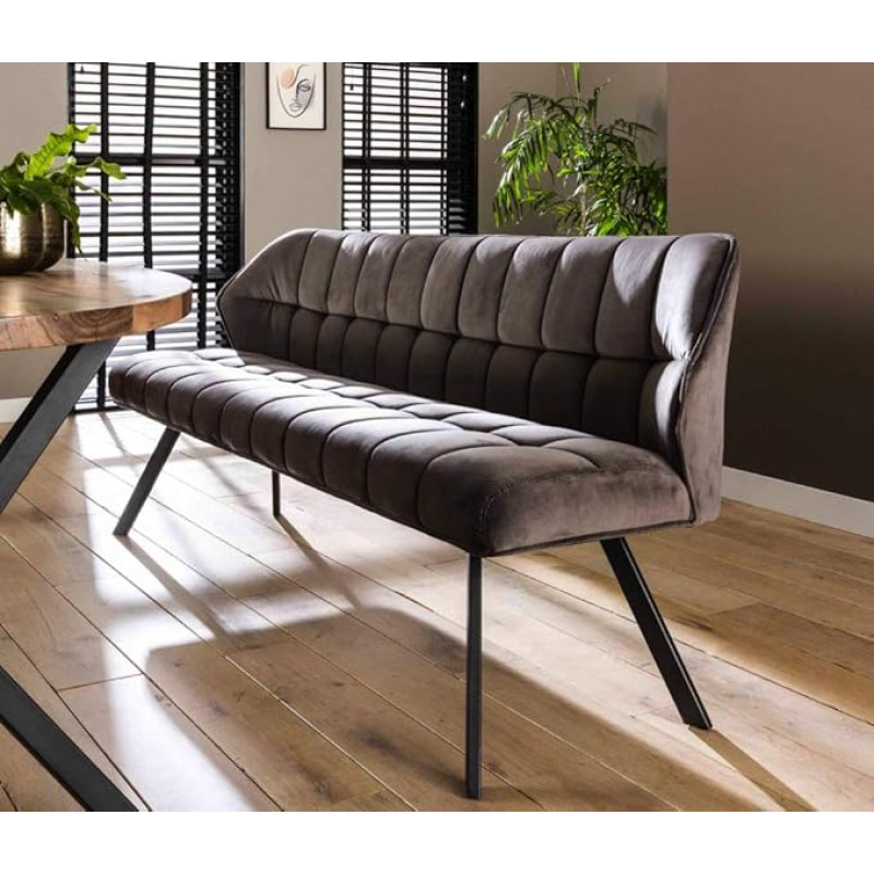 Beauty.Scouts Bodaway Bench - Anthracite Velvet, Steel Frame - Robust Dining Room and Couch Bench, 180 x 58 x 81 cm