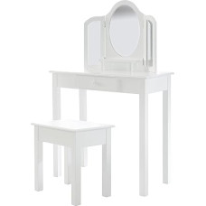 roba Dressing Table for Children - Wooden Dressing Table with Stool - Cosmetic Table with Mirror and Drawer - Wood White