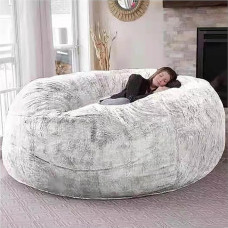 Giant Fur Bean Bag for Living Room Furniture for Adults, Large Round Soft Fluffy Faux Fur Bean Bag (No Padding) Lazy Sofa Bed Cover