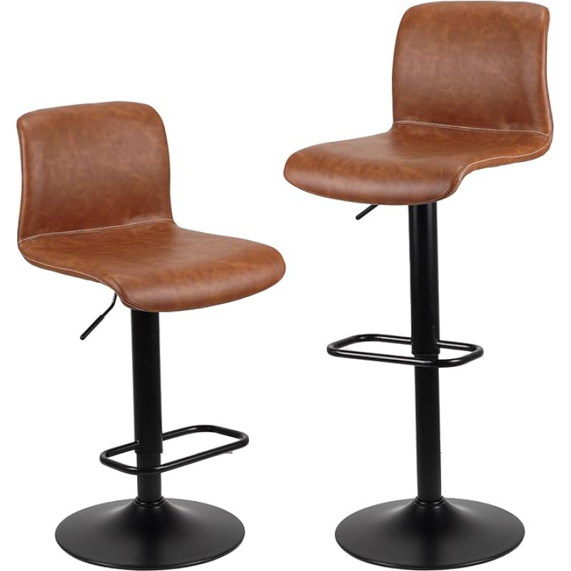 WangPangzi Ergonomic Bar Stools Set of 2, Height-Adjustable Bar Stools with PU Leather Seat, 360° Rotation, Modern Design for Kitchen and Catering, Brown