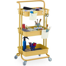 Relaxdays Rolling Trolley, 3 Levels, Serving Trolley, Kitchen Trolley for Bathroom and Office, Rolling Shelf, HBT: 86 x 42.5 x 36 cm, Craft Trolley, Yellow