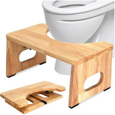 Foldable Toilet Stool for Adults 7 Inch Wooden Portable Stool Bathroom Non-Slip Toilet Aid Step Stool - Gifts for Kids Seniors (7 inch, Natural Color)