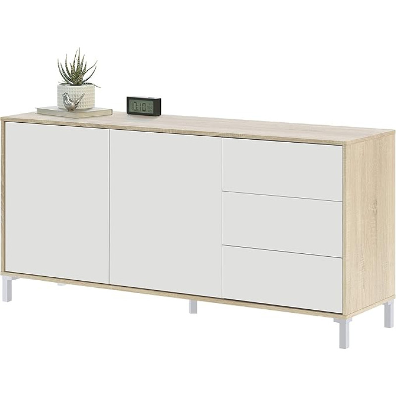 Sideboard with Two Doors and Three Drawers, Oak Colour, 154 x 74 x 41 cm