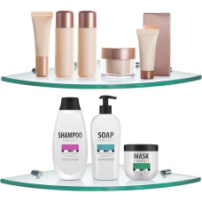 Skelang 2 Pack Glass Bathroom Shelf Wall Mounted 292x292mm Shower Shelf with 8 Brackets 8mm Thick Tempered Glass Corner Shelf for Wardrobe Kitchen Living Room Bedroom