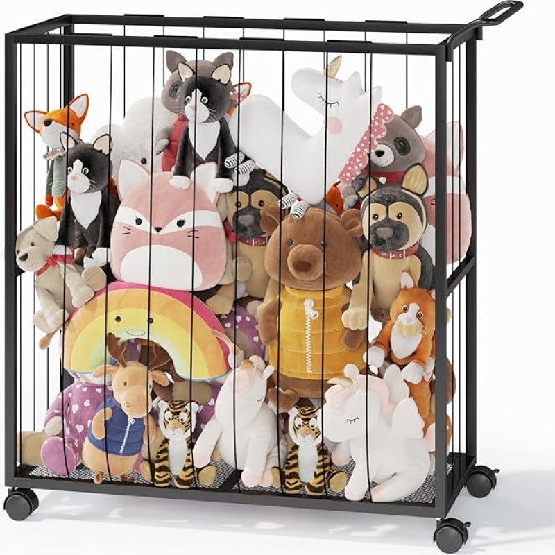 BBLIKE Stuffed Animal Storage - Zoo Stuffed Animal Net with Wheels Space Saving Toy Organizer Vertical Stuffed Animal Holder for Kids Room, Playroom, Nursery (Black)