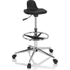 hjh OFFICE Top Work 03 830099 High Work Stool PU Hard Foam Black Swivel Stool with Wheels and Gliders Height Adjustable