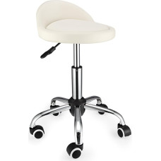 FNZIR Swivel Chair with Height-Adjustable Wheels, Low Backrest, Drawing Chair, PU Leather Cushion, White