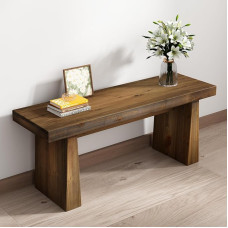 Wnutress 109,2 cm Bauernhaus-Massivholz-Bänke für den Innenbereich, mit breiten abgewinkelten Beinen, rustikale lange Eingangsbank, Sitzbank für Esstisch, Küche, Bettende, Wohnzimmer, Flur