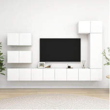 Homgoday TV-Möbel-Set, 8-teilig, weiß, aus Spanplatte, TV-Schrank, niedriger TV-Schrank, industrieller Couchtisch, TV-Ständer für Wohnzimmer, 60 x 30 x 30 cm, Weiß