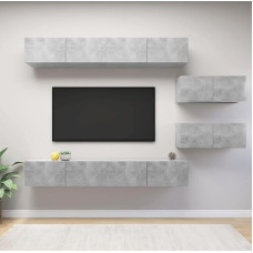 Homgoday TV-Schrank-Set, 6-teilig, Grau, Beton, Spanplatte, TV-Schrank, TV-Schrank, Couchtisch, Wohnzimmer, TV-Ständer für Wohnzimmer