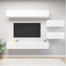 Homgoday TV Furniture Set of 6 White Chipboard TV Cabinet TV Cabinet Coffee Table TV Stand for Living Room