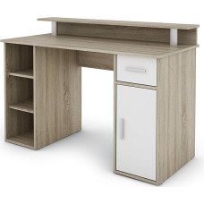 byLIVING DIEGO Desk / Work Table with Lots of Storage Space in Sonoma Oak Wood Effect / Fronts in White / Computer Table / 1 Drawer, 1 Door, 3 Open Compartments / 120 x 88 x 55 cm (W x H x D)