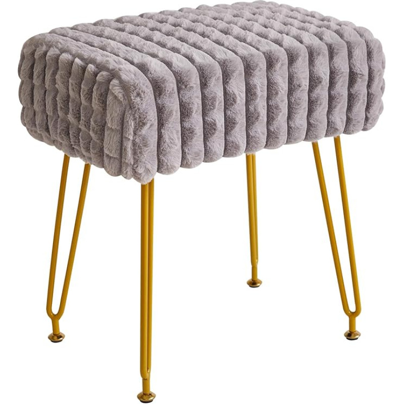 IBUYKE Rectangular Footrest Chair Ottoman, Makeup Vanity Stool, Side Table, Velvet Dressing Table Seat, Footstool Chair, Golden Steel Legs, for Makeup Room, Bedroom, Grey WBD003G