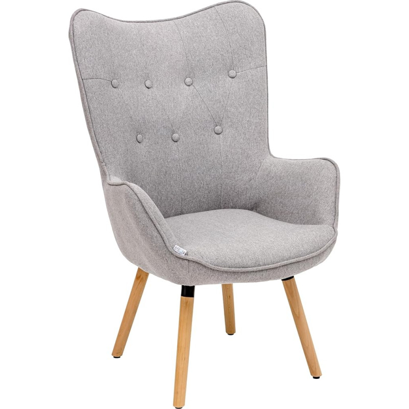 Baroni Home Armchair with High Back and Wooden Legs, Padded Living Room Chair, Relaxing Chair for Reading, Small Chair for Bedroom and Living Room, 65 x 38 x 105 cm, Grey