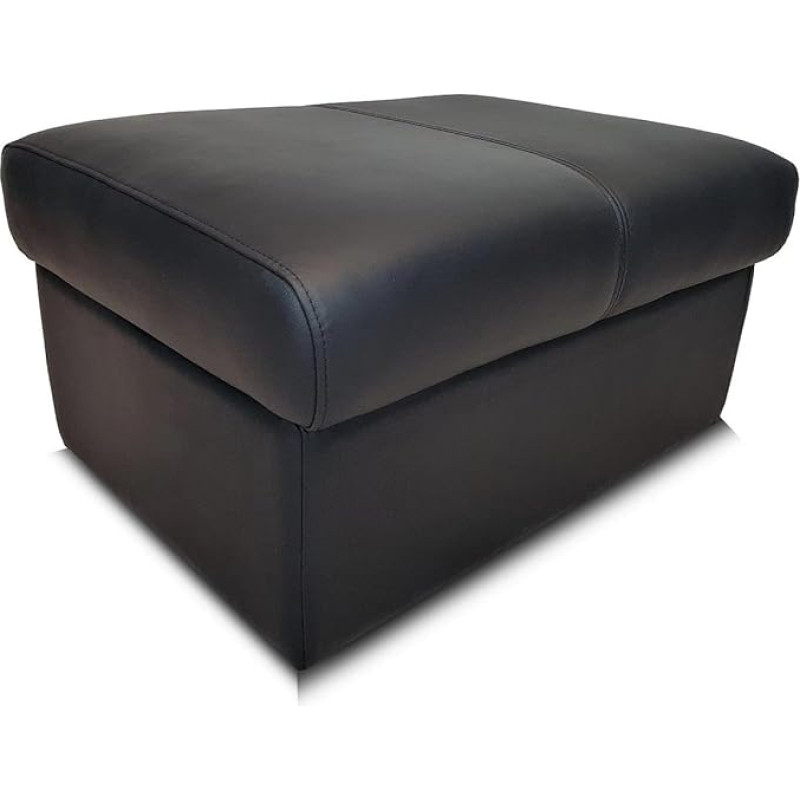 Quattro Meble Black Real Leather Stool with Storage Space Stool Cowhide Seat Cube 75 x 55 cm Footstool Upholstered Stool Real Leather Puff