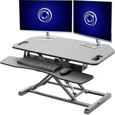 VIVO Black Extra Wide Corner Height-Adjustable 38 Inch Desk Converter, Sit-Stand Table Top with Two Monitors and Laptop Riser Workstation, Metal, 38 Inch