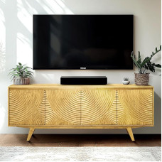 Acacia Harmony TV-Ständer für 50-75-Zoll-Fernseher Entertainment-Center mit Aufbewahrungsschränken und Kabelmanagement, moderner Bauernhaus-TV-Medienkonsolentisch, Holz-TV-Ständer für Wohnzimmer