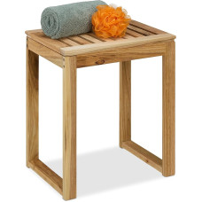 Relaxdays Wooden Stool H x W x D: 46 x 40 x 30 cm, up to 80 kg, Bathroom Stool, Side Table, Living Room, Flower Stool, Natural