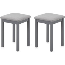 KHG Set of 2 Stool Wooden Stools Grey Varnished Woven Fabric Padded Hallway Wardrobe Stool Kitchen Stool 36 x 36 x 47 cm - Solid Beech Wood Maximum Load 110 kg - Vanity Stool Country House Style