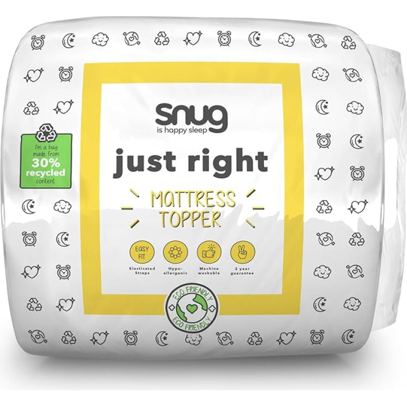 Snug Deeply Dreamy Quilted Soft Comfortable Mattress Topper Single Bed with Deep Elastic Bands Hypoallergenic and Machine Washable - Single, 190 x 90 cm, White