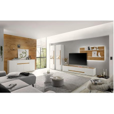 Lomadox Living Room Set 5-Piece with Lighting in White with Inserts in Wotan Oak Nb.