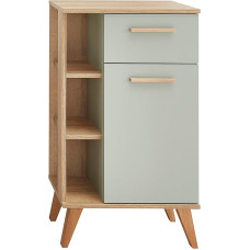 Pelipal Quickset 963 Bathroom Cabinet in Sage Replica / Riviera Oak Landscape Replica 50.5 cm Wide Base Cabinet with 1 Door, 1 Drawer and 1 Glass Shelf