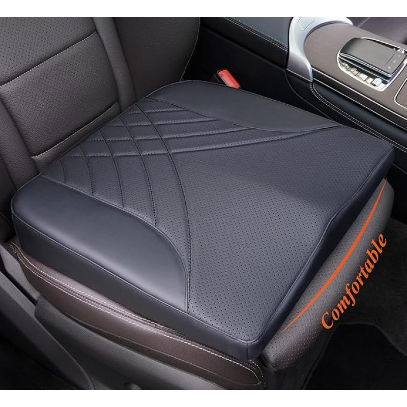 kingphenix Memory Foam Car Seat Cushion - Increases Seat Height, Relieves Back Pain - Ideal for Car, Truck and Office Chair (Black)