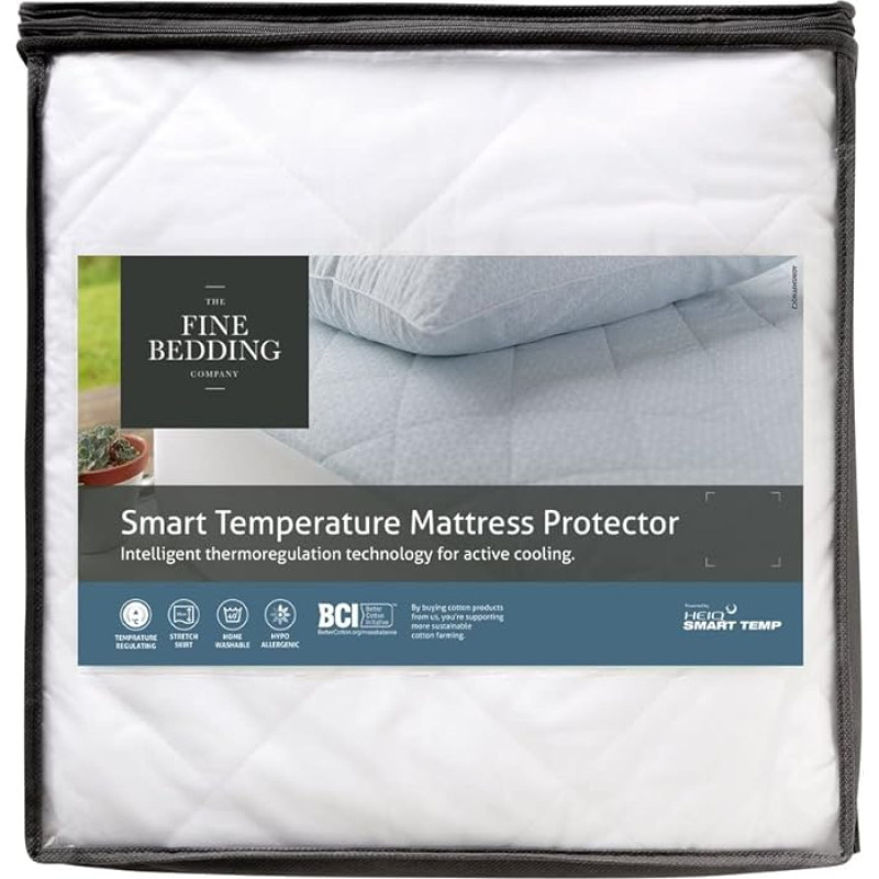 The Fine Bedding Company - Smart Temperature Mattress Protector - Double - Activated Cooling Technology - Mattress Topper - Machine Washable