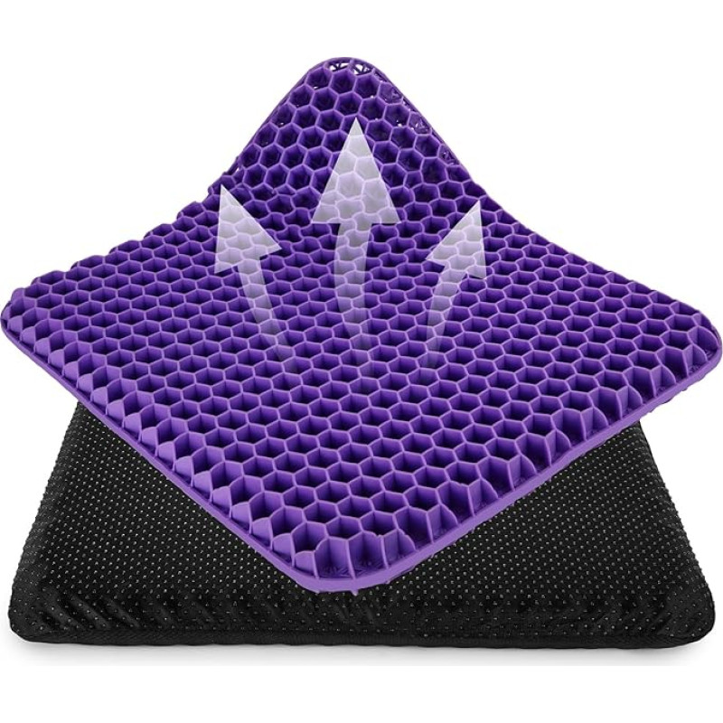 Nymblis Gel Seat Cushion, Honeycomb Cushion with Fabric Cover, Soft Seater for Back Pain Relief, Ergonomic Design for Office Chair, Car, Wheelchair (Purple, 42cm)