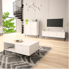 Lomadox Living Room Set 3-Piece Living Room Cabinet Living Room Furniture Living Room Cabinets Modern in Matt White with Milled Fronts