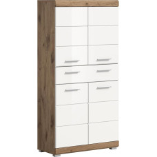 xonox.home Wave Midi Bathroom Cabinet Wide in Front White High Gloss Deep Drawn Body Nox Oak Nb. Approx. 60 x 79 x 18 cm