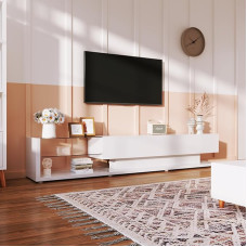 MSMOK TV Cabinets, Lowboards, High Gloss Living Room Furniture. Variable LED Lighting and Glass Partitions. It combines natural, rustic style with modern design. (White)