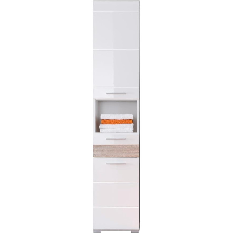 Furnline Mezzo High Gloss Bathroom Furniture Tall Cabinet, White