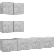 Homgoday 4-Piece TV Cabinet Set Concrete Grey Wood Composite Entertainment Centre Cabinet TV Stand HiFi Cabinet Stereo Cabinet TV Unit Living Room Furniture Home Indoor Storage Chest 1459