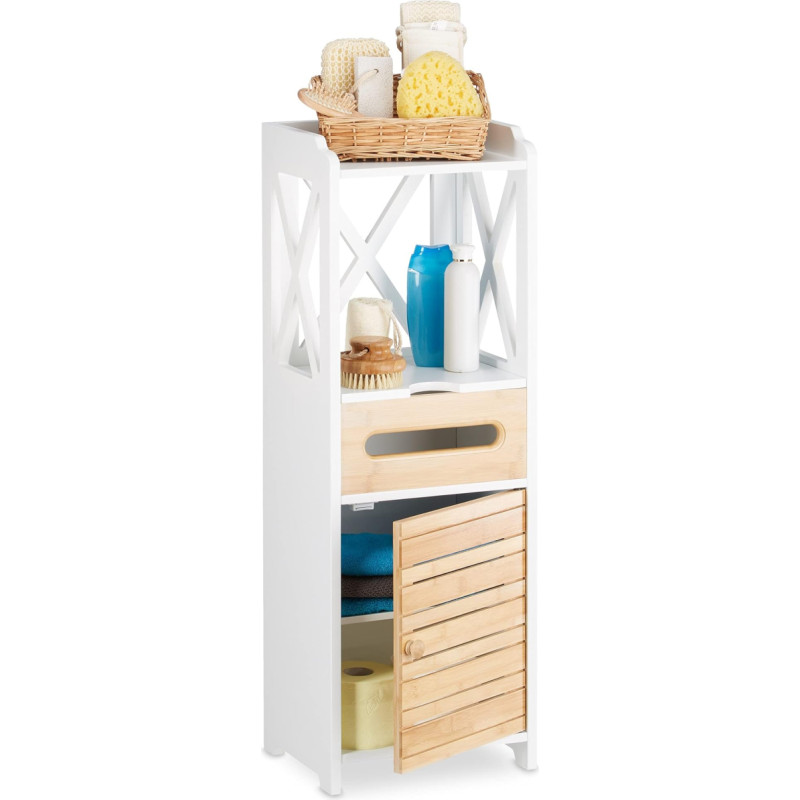 Relaxdays Shelf Narrow with 5 Shelves, Multi Purpose Cupboard for Bathroom and Kitchen, Tall Boy Cabinet, White, Wood, 24.5x31.5x89 cm