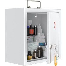 Uniclife Wall Mounted Medicine Cabinet with Key Lock and Handle Lockable Medical Cabinet Medium Medicine Organizer Safe Steel Wall Cabinet Metal Storage Box White