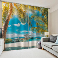 YOITS Moderne 3D-Landschaftsvorhänge für Wohnzimmer, Schlafzimmer, Sommer, Strand, Naturlandschaft, Verdunkelungsfenstervorhänge (B) 280 × (H) 215 cm